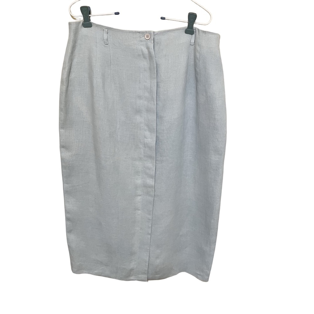 Vintage Talbots Linen Skirt 16 Midi Light Blue Button Front Slit Coastal Cottage - Picture 1 of 9